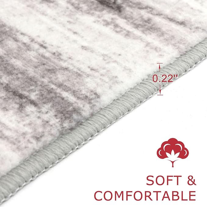 KOZYFLY Modern Abstract Washable Rug Runner 2x7 Hallway Runner Rug Non-Slip Soft Kitchen Runner Rugs, Print Grey/Light Beige/Brown Striped Carpet Runner for Entryway Bathroom