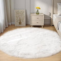 Goolela White Round Area Rug 5ft Fluffy Circle Faux Fur Sheepskin Carpet for Bedroom Living Room Fuzzy Furry Plush Washable
