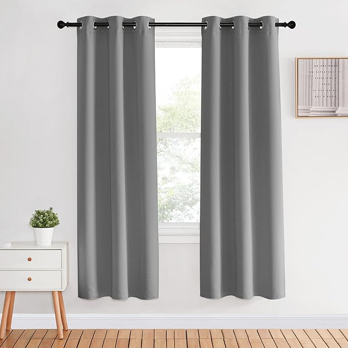 NICETOWN Blackout Window Curtains & Drapes 70" Long, 2 Panels, 34 inch, Silver Grey, Grommet Top Room Darkening Thermal Insulated for Bedroom/Living Room