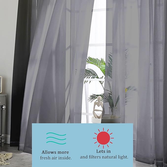 OWENIE Sheer Curtains Living Room 54 inches Long, Rod Pocket Curtain Sheers Bedroom, Light Filtering Voile Panels Drapes Small Window Treatments 2 Panels, 42" W x 54" L, Black