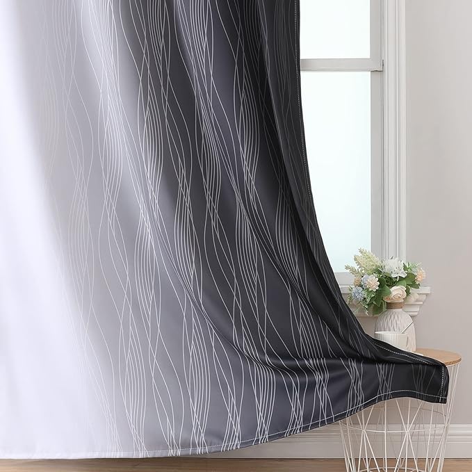 Estelar Textiler Black and Greyish White Ombre Blackout Curtains 90 Inch Length 2 Panels Set, Thermal Insulated Drapes for Bedroom,Full Room Darkening Grommet Gradient Curtains for Living Room,52Wx90L