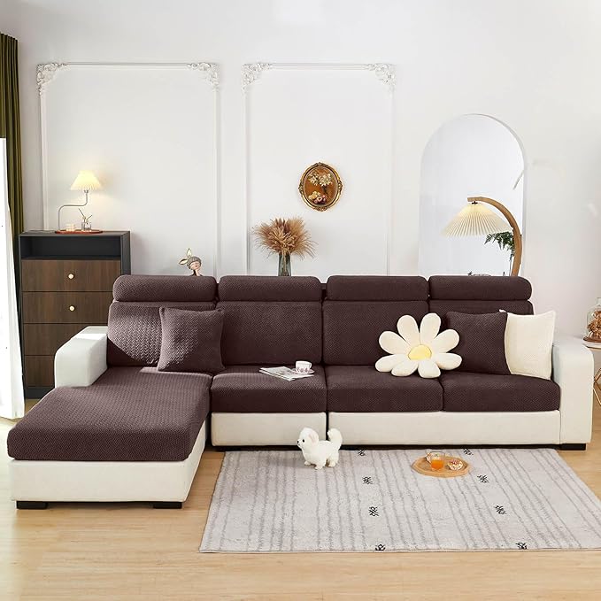 Couch Covers for 2 Cushion Sofa Pet Friendly Couch Cushion Covers Universal Sofa Covers Washable Stretch Slipcovers for Sectional Sofa (Texture Brown, Large Double Seat Cover)