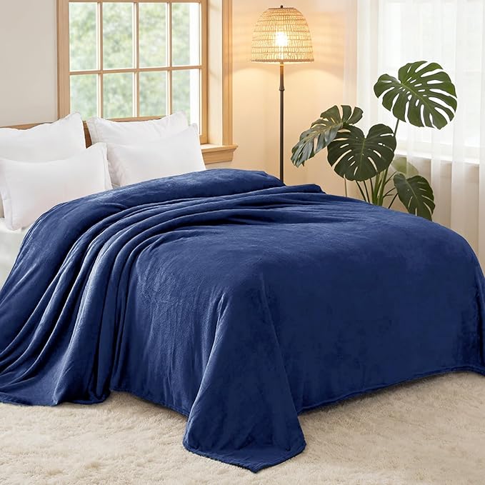 Exclusivo Mezcla Fleece Blanket Cal King Size for Bed, Super Soft and Warm, All Season, Cozy, Plush, Lightweight, 120x120 Inches, Navy Blue