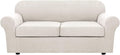 H.VERSAILTEX 3 Piece Stretch Sofa Covers for 2 Cushion Sofa Couch Covers for Living Room Sofa Slipcovers (Base Cover Plus 2 Seat Cushion Covers) Thicker Jacquard Fabric(Large Sofa, Ivory)