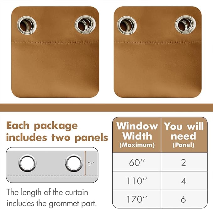 MIULEE Blackout Curtains 96 Inches Long for Bedroom Living Room Thermal Insulated Room Darkening Grommet Top Solid Light Blocking Drapery Set of 2 Window Panels Golden Brown
