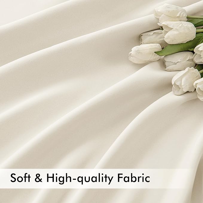MIULEE Beige White Back Tab Blackout Curtains 63 Inch Length 2 Panels Set for Living Room Bedroom Privacy, Rod Pocket/Pinch Pleat Thermal Insulated Room Darkening Pleated Light Blocking Drapes