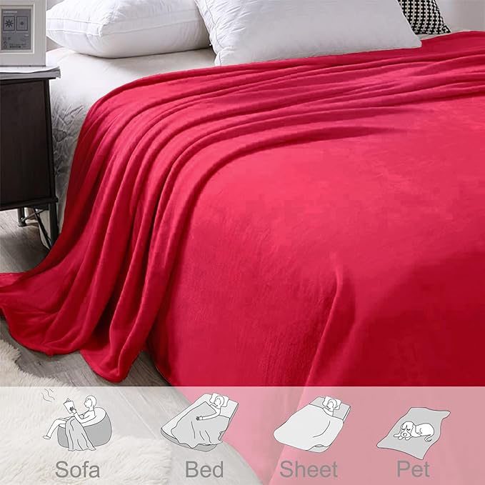 Exclusivo Mezcla Fleece Throw XL Blanket for Couch, Sofa, Super Soft and Warm Red Blankets, All Season, Cozy, Plush, Lightweight, 50x70 Inches