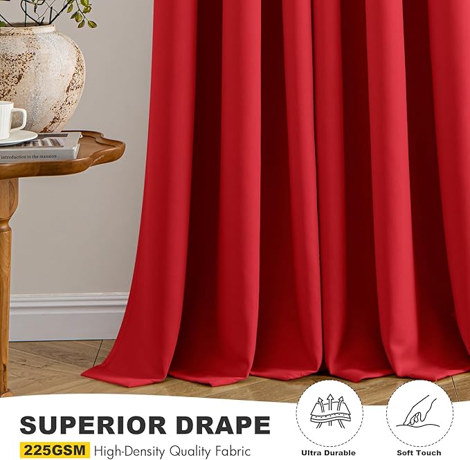 MIULEE Christmas Red Blackout Curtains for Bedroom Living Room 45 Inches Long 2 Panels, Thermal Insulated Room Darkening Drapes Solid Grommet Top Light Blocking Window Treatments 40x45 Inch