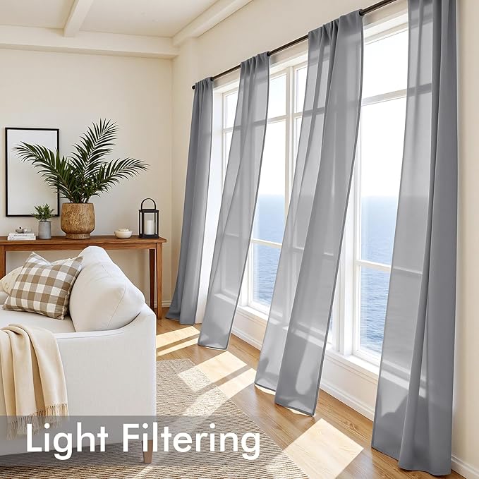 MIULEE Dark Grey Sheer Curtains 72 Inches Long, 4 Panels Set, Rod Pocket Light Filtering Window Drapes for Bedroom and Living Room, Elegant Airy Fabric, 42 x 72 Inches