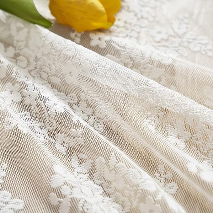 YJ YANJUN Vintage Lace Curtains 24 inch Length 2 Panels Retro Floral Rv Drapes for Camper Windows Cream Kitchen Window Curtains Over Sink Bistro Sheer Panels for Narrow Windows 26" x 24" Ivory