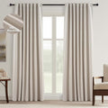 Topfinel Boho Farmhouse Black Out Linen Curtains 84 Inch Length 2 Panels Set for Bedroom Living Room, Greige Insulating Winter Room Divider Curtains Neutral Burlap Drapes 7FT Long Pleated Back Tab