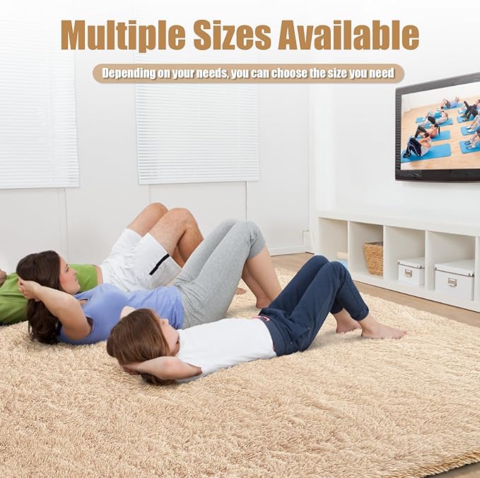 9x12 Fluffy Area Rugs for Living Room,Large Fuzzy Shag Area Rug for Bedroom,Beige Soft Non-Shedding Indoor Plush Carpet for Kids Bedroom Nursery Home Decor