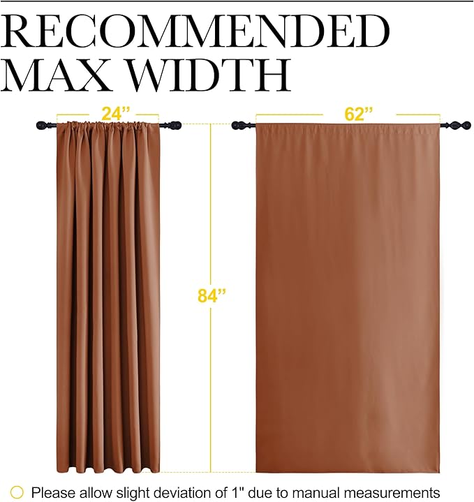 NICETOWN 2 Panels Blackout Curtains, Rod Pocket Thermal Insulated Drapes 84 inches Long, Easy-Care Modern Home Decoration Sunshades for Guest Room, Living Room, Office, 62 x 84 Inch, Burnt Orange