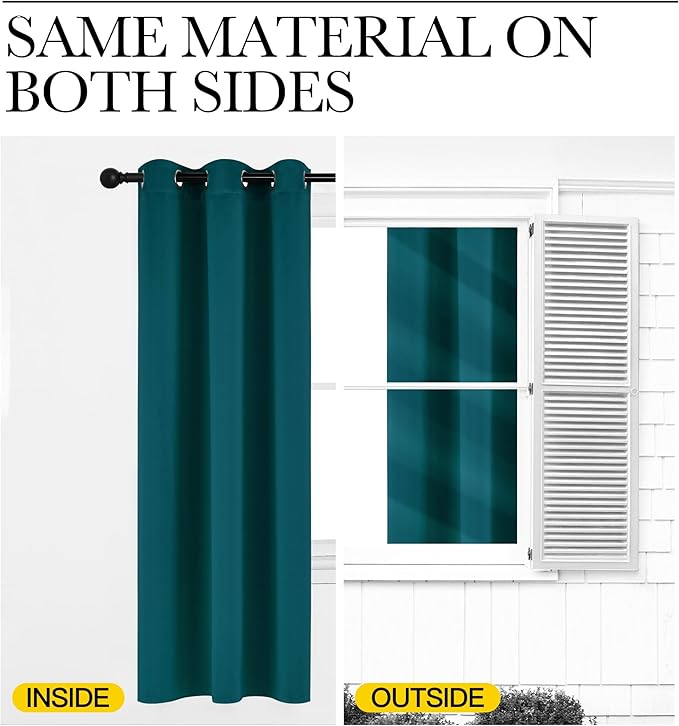 NICETOWN Teal Blackout Cafe Faux Silk Curtains for Small Windows, 42" Wide by 84" Long, 2 Panels, Grommet Thermal Insulated Blackout Satin Drapes for Bedroom