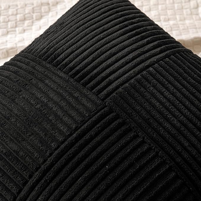 MIULEE Black Decorative Euro Sham Pillow Covers 24x24 Inch for Bed Couch Sofa Pack of 2 Boho Farmhouse Throw Pillows Soft Cross Corduroy Patchwork Textured Cushion Cases