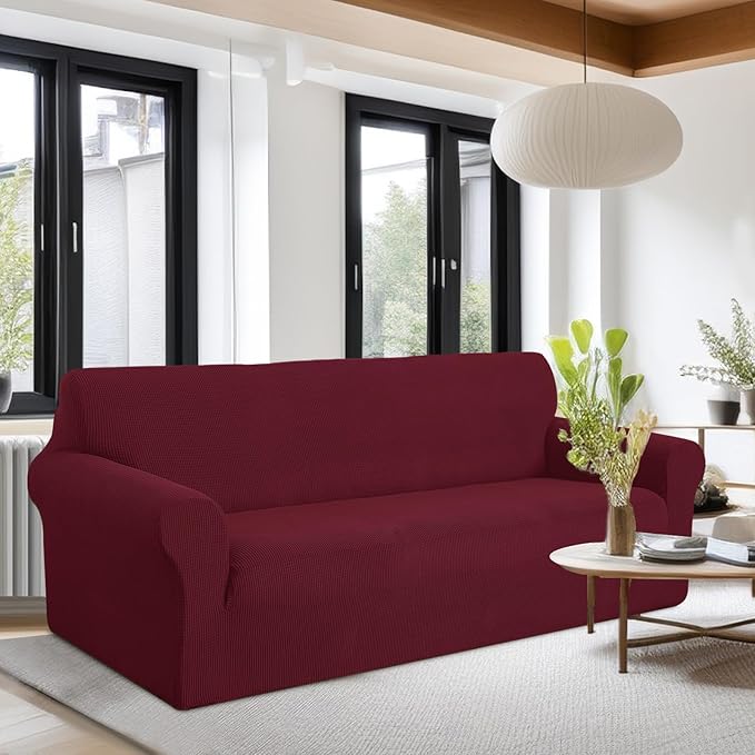 U-NICE HOME Stretch Couch Cover Sofa Cover Sofa Slipcover Furniture Protector for 4 Cushion Couch Sofa Pet Friendly(Oversized Sofa, Burgundy)