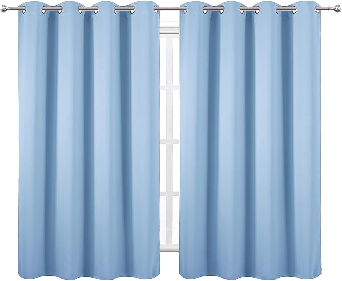 LEMOMO Blackout Curtains 52 x 45 inch/Sky Blue Curtains Set of 2 Panels/Thermal Insulated Room Darkening Bedroom Curtains