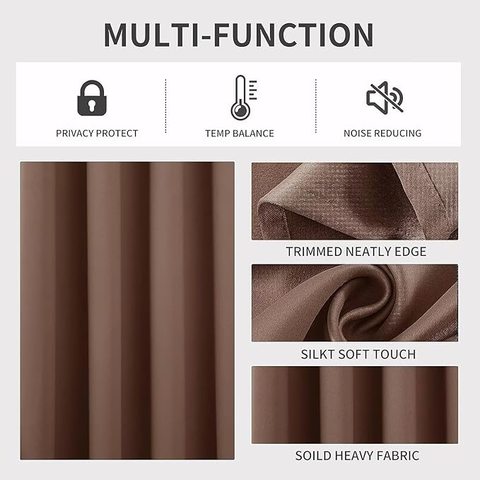 Joydeco Brown Custom Solid Single Blackout Curtain for Bedroom and Living Room, Grommet Thermal Insulated Room Darkening Curtain 1 Panel (Custom Size,Brown)