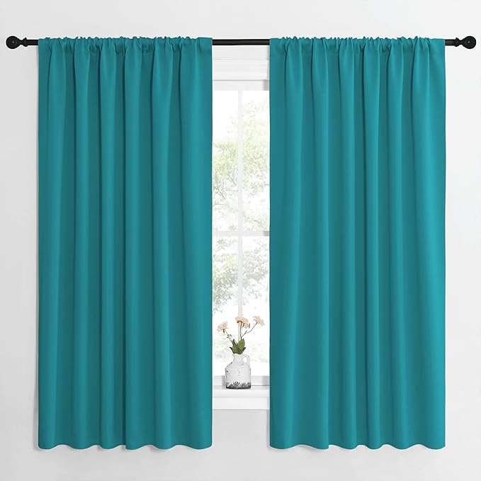 NICETOWN Peacock Blue Blackout Curtains Panels for Window, Thermal Insulated Rod Pocket Blackout Drapes/Draperies for Living Room (2 Panels, W62 x L63 inches)