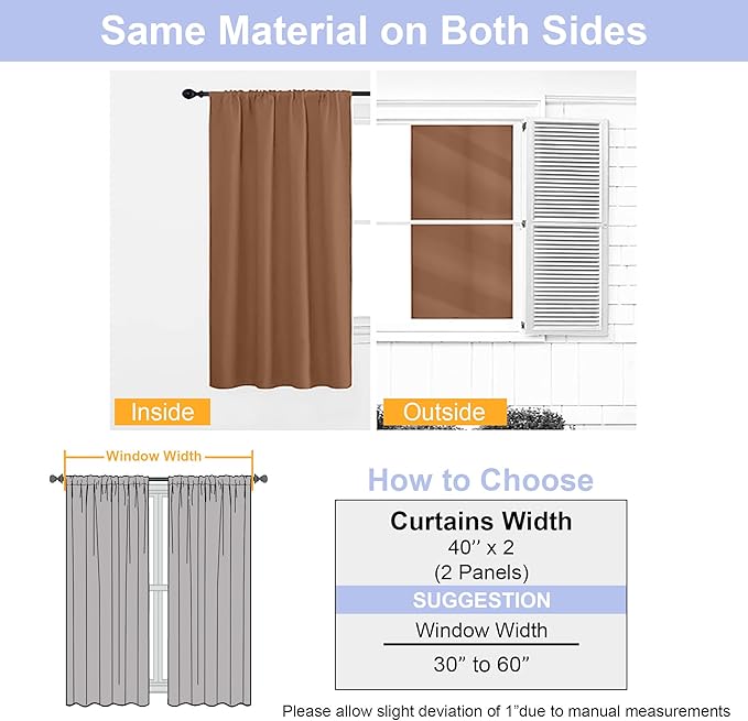 Simplebrand Ava Sun Baked Short Blackout Curtains for Bedroom 45 Inches Long 2 Panels Set, Solid Thermal Insulated, Energy Saving Window Treatment Curtains Blackout Drapes, W40 x L45 Inch, Sun Baked