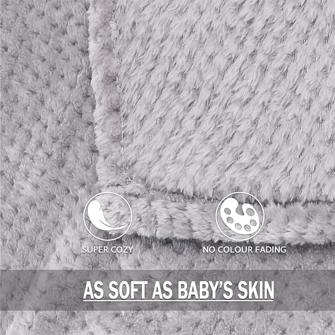 Exclusivo Mezcla Fleece Bed Blanket Twin Size, Super Soft and Warm Blankets for Couch, Sofa and Bed Waffle Textured, Cozy, Fuzzy and Lightweight (Light Grey, 60x80 inches)