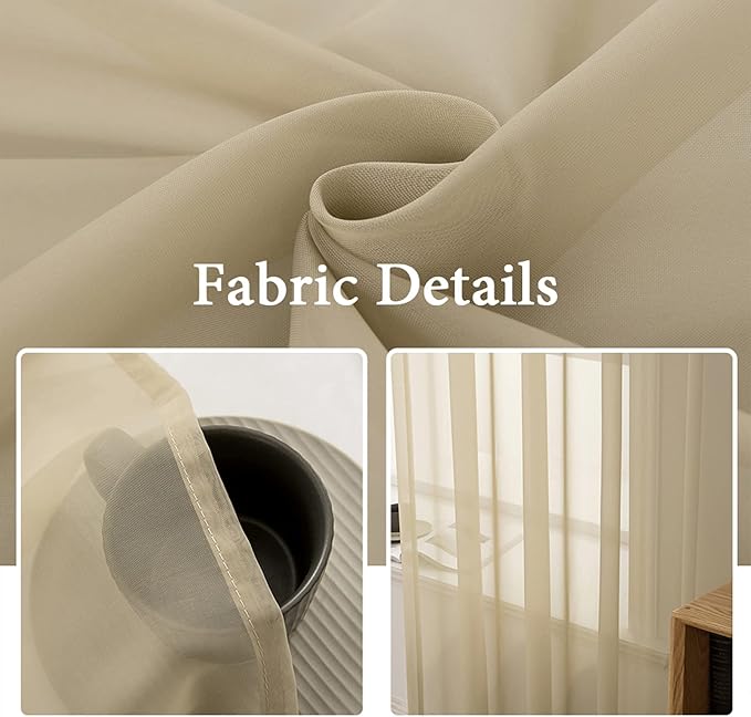 MIULEE 2 Panels Solid Color Sheer Window Curtains Elegant Window Voile Panels/Drapes/Treatment for Bedroom Living Room (54X90 Inches Beige)