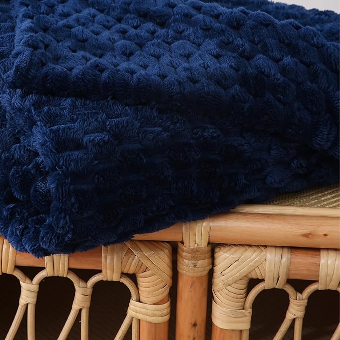 Blue Throw Blanket 50"×60" inches Gifts for Mom Fuzzy 3D Jacquard Decorative Flannel Fleece Super Soft Plush Cozy Blanket for Couch Sofa Chair Lightweight