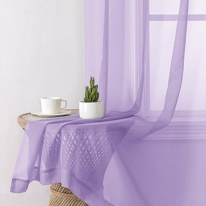 Aiyufeng Light Purple Sheer Curtain Panels Pair Sold 45 Inch Length, Light Filtering Window Curtain Drapes Treatment for Kitchen, Bedroom/Children Room, Voile Top Dual Rod Pocket, 2 Pack of 42 x 45"