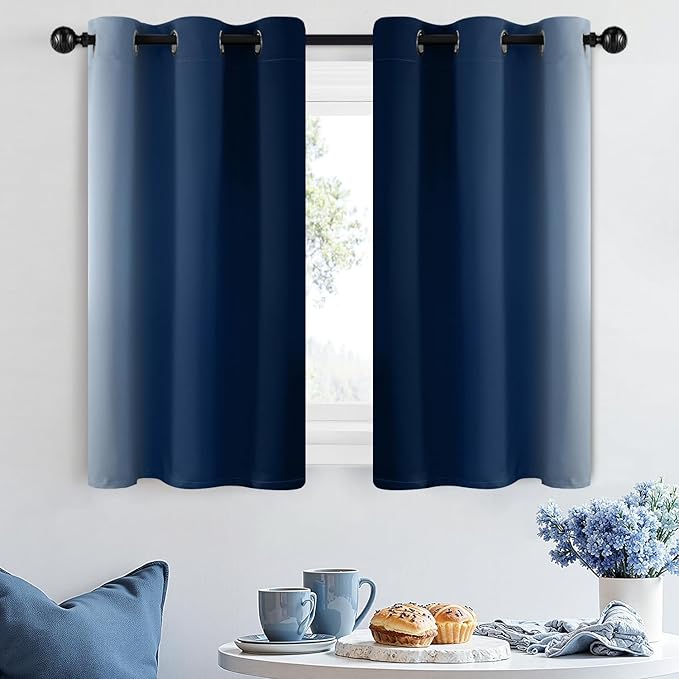 SimpleHome Ombre Room Darkening Curtains 36 inches Length for Bedroom,Grommet Gradient Light Blocking Blue Gradient Window Curtains for Living Room,2 Panels, 42x36 inches