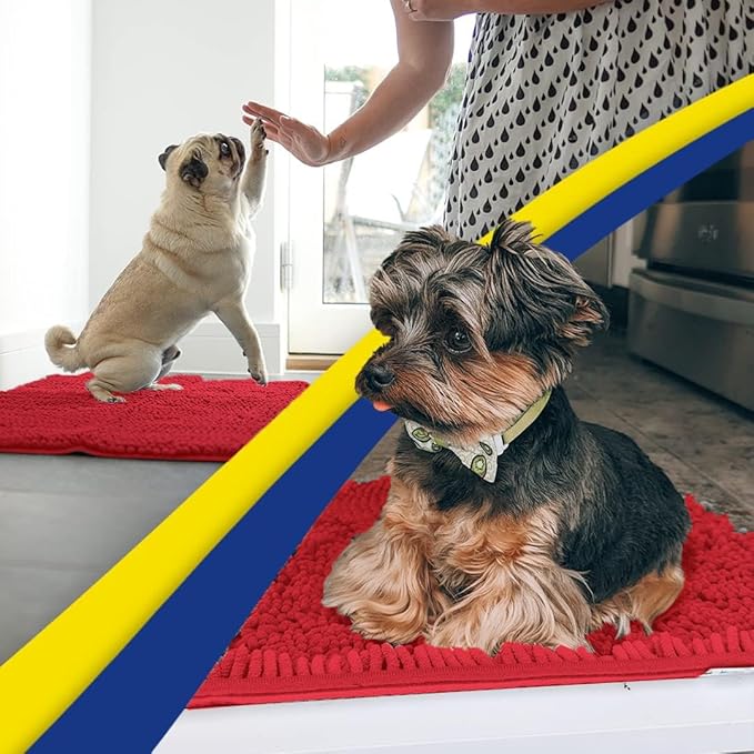 Muddy Mat® | Super Absorbent Door Mat Indoor, Microfiber Quick Dry Chenille Entryway Rug, Non-Slip Front Door Mat, Indoor Mats for Entryway, Machine Washable Pet Rug, Red 5ft x 7ft