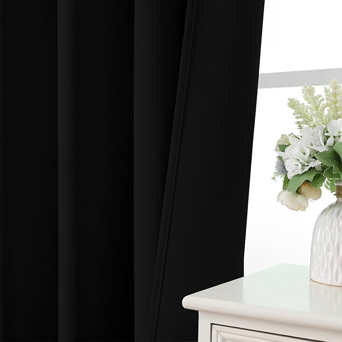 CUCRAF Custom Blackout Curtains for Bedroom Living Room, Rod Pocket Room Darkening Curtain Thermal Insulated Light Blocking Window Drapes 1 Panel (Custom Size, Black)