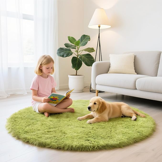 yulidayang Fluffy Round Area Rugs for Bedroom,4'X4'Shag Circle Area Rugs for Living Room,Non Slip Fuzzy Plush Rug for Kids Room Boys Girls Room and Dorm Home Decor Rug