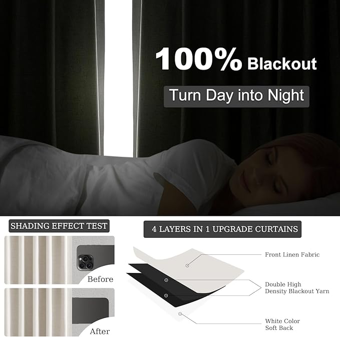 Topfinel Cream Linen Blackout Curtains 84 Inch Long for Bedroom Living Room, Ivory Pinch Pleat Back Tab Full Blackout Drapes Farmhouse Boho Curtains for Window, White Neutral Curtains 52" X 84" 7 FT