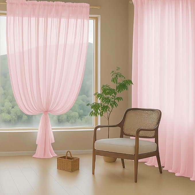 Blush Sheer Curtains 63 Inch Length 2 Panels, Voile Sheer Curtain for Living Room, Breathable Light Filtering Modern Window Treatments, Soft Fabric Dual Rod Pocket Drapes, 2x42Wx63L Inches