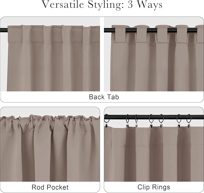 PONY DANCE Blackout Window Curtains - Back Tab Window Treatments Curtain Panels/Draperies Room Darkening Noise Reducing Home Fashion, Wide 42 x Long 45 inches, Light Taupe, One Pair