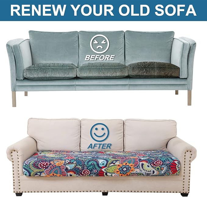 Smiry Printed Couch Cushion Covers, Stretch Soft Couch Covers for Sofa, Washable Non-Slip Sofa Slipcover Furniture Protector for Indoor and Outdoor (2 Pack, Blue Green)