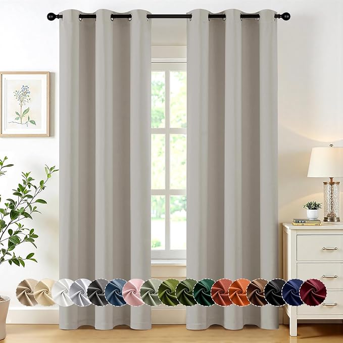 MIULEE Natural Blackout Curtains for Bedroom Living Room 84 Inches Long 2 Panels, Thermal Insulated Room Darkening Drapes Solid Grommet Noise Reduction Light Blocking Window Treatments 40x84 inch