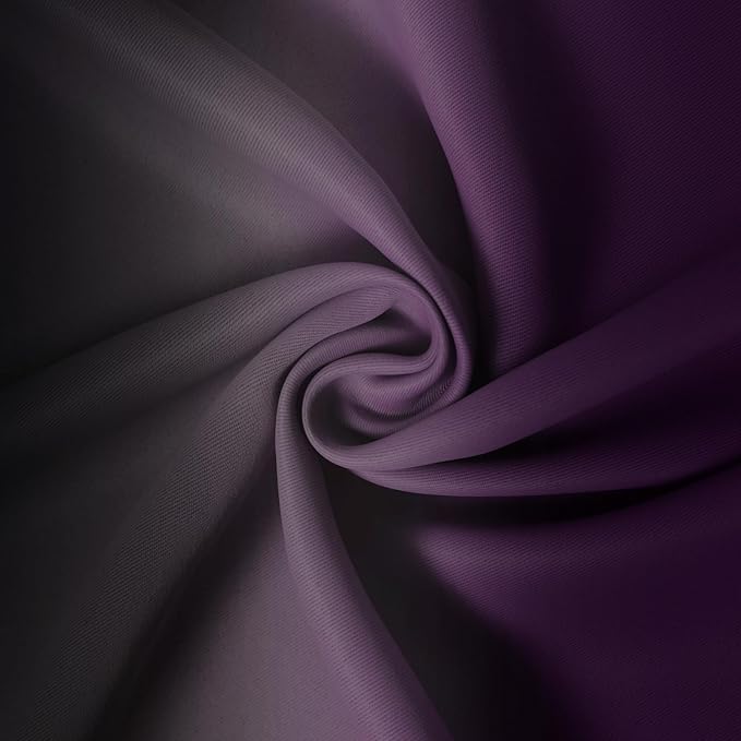 Yakamok Blackout Ombre Purple and Black Curtains for Bedroom, Gradient Room Darkening Curtains, Grommet Thermal Insulated Light Blocking Window Drapes/Curtain for Living Room,52 x 54 Inch,2 Panels