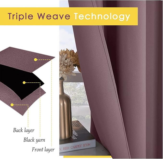 NICETOWN Modern Blackout Curtains Noise Reducing, Thermal Insulated and Privacy Room Darkening Drape Panels for Boy's Guest Room Door Small Short Window (Dry Rose, 2 Panels, W42 x L45 -Inch)