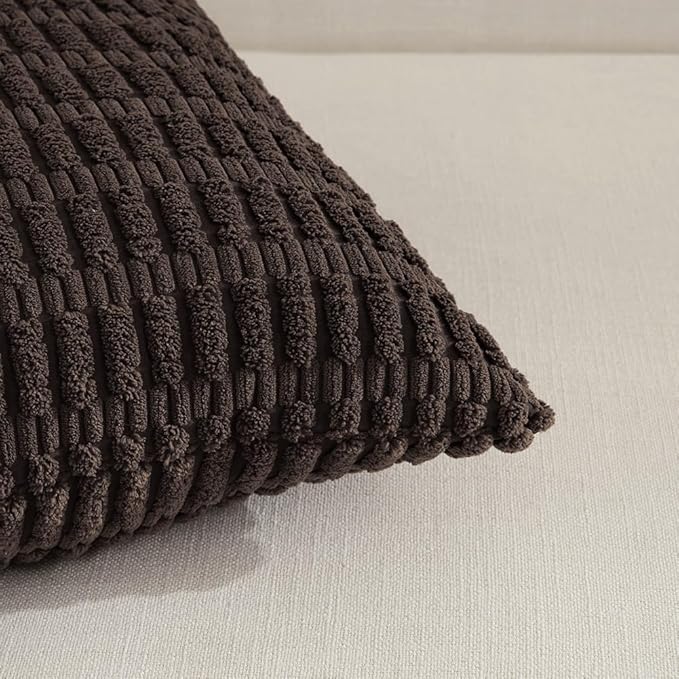 Fancy Homi 4 Packs Boho Dark Brown Decorative Throw Pillow Covers 18x18 Inch for Living Room Couch Bed Sofa, Rustic Modern Farmhouse Home Decor, Soft Plush Corduroy Cute Square Cushion Case 45x45 cm