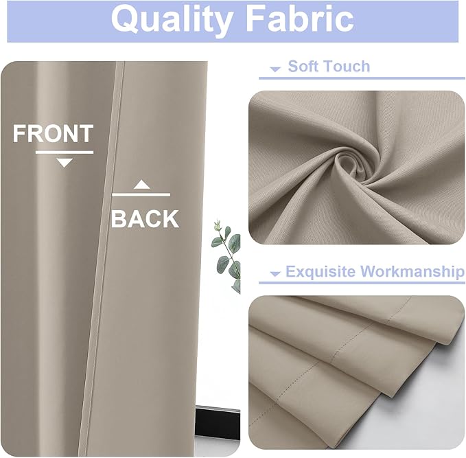 Simplebrand Ava Stone Short Blackout Curtains for Bedroom 54 Inches Long 2 Panels Set, Solid Thermal Insulated, Energy Saving Window Treatment Curtains Blackout Drapes, W40 x L54 Inch, Stone