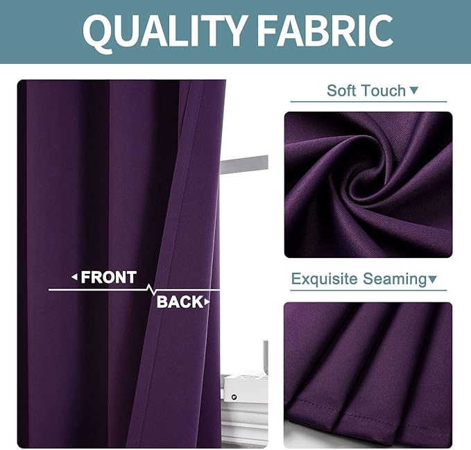 ChrisDowa Grommet Blackout Curtains for Bedroom and Living Room - 2 Panels Set Thermal Insulated Room Darkening Curtains (Royal Purple, 52W x 95L)