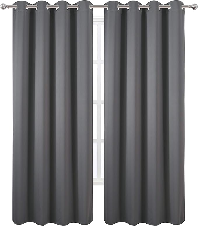 LEMOMO Grey Blackout Curtains/52 x 95 Inch/Set of 2 Panels Thermal Insulated Room Darkening Curtains for Bedroom