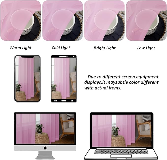 Chyhomenyc Light Pink Sheer Curtains 84 Inch Length 2 Panels, Light Filtering Cute Voile Pink Window Curtain Drapes for Girls Room，Each 42Wx84L Inches