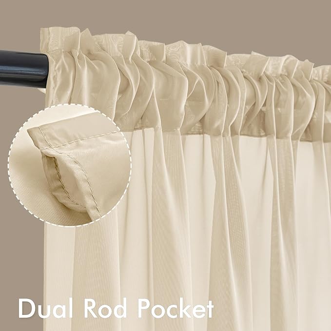 MIULEE Cream Sheer Curtains 102 Inches Long, 4 Panels Set, Light Filtering Rod Pocket Voile Drapes for Living Room and Bedroom, Airy Soft Fabric Window Treatments, 42 x 102 Inches