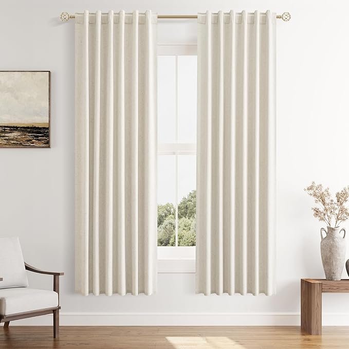 Guken 100% Blackout Curtains 72 Inch Length 2 Panels Set for Living Room Bedroom Back Tab Thermal Insulated Black Out Linen Drapes Room Darkening Window Curtains 40 Wide