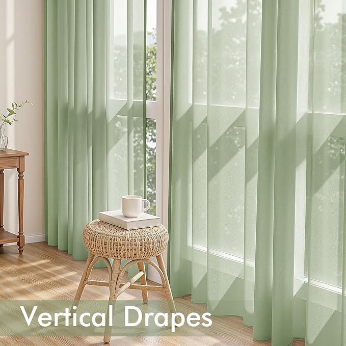 MIULEE Sage Green Sheer Curtains 84 Inches Long, 4 Panels Set, Light Filtering Rod Pocket Voile Drapes Window Treatments, Semi Transparent Airy Fabric for Bedroom and Living Room, 54 x 84 Inches