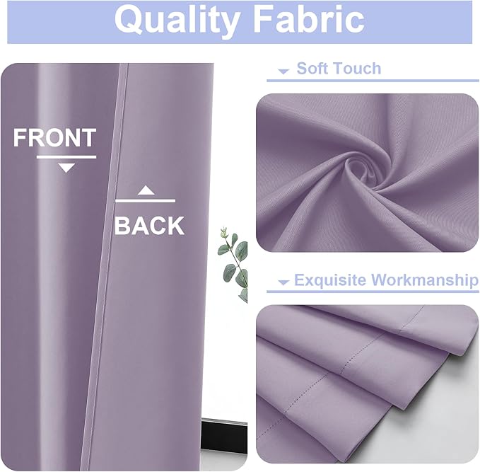 Simplebrand Lilac Blackout Curtains for Bedroom 96 Inches Long 2 Panels, Solid Thermal Insulated, Energy Saving Living Room Window Treatment Curtains Blackout Drapes, W50 x L96 Inch, Lilac