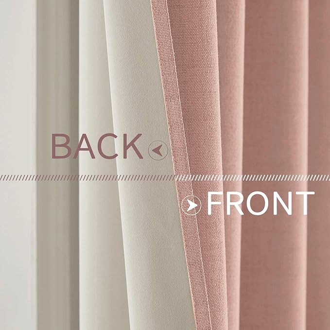 MIULEE Linen Curtains 100% Blackout for Bedroom Thermal Insulated Blush Pink Grommet Room Darkening Curtains & Drapes for Living Room Nursery 52 x 72 Inch (2 Panels)