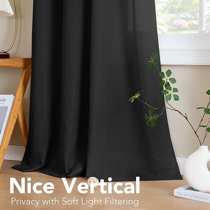 H.VERSAILTEX Living Room Linen Curtains Home Decorative Nickel Grommet Curtains Privacy Added Energy Saving Light Filtering Window Treatments Panels for Bedroom, Heather Black, 2 Panels, 52 x 72 Inch